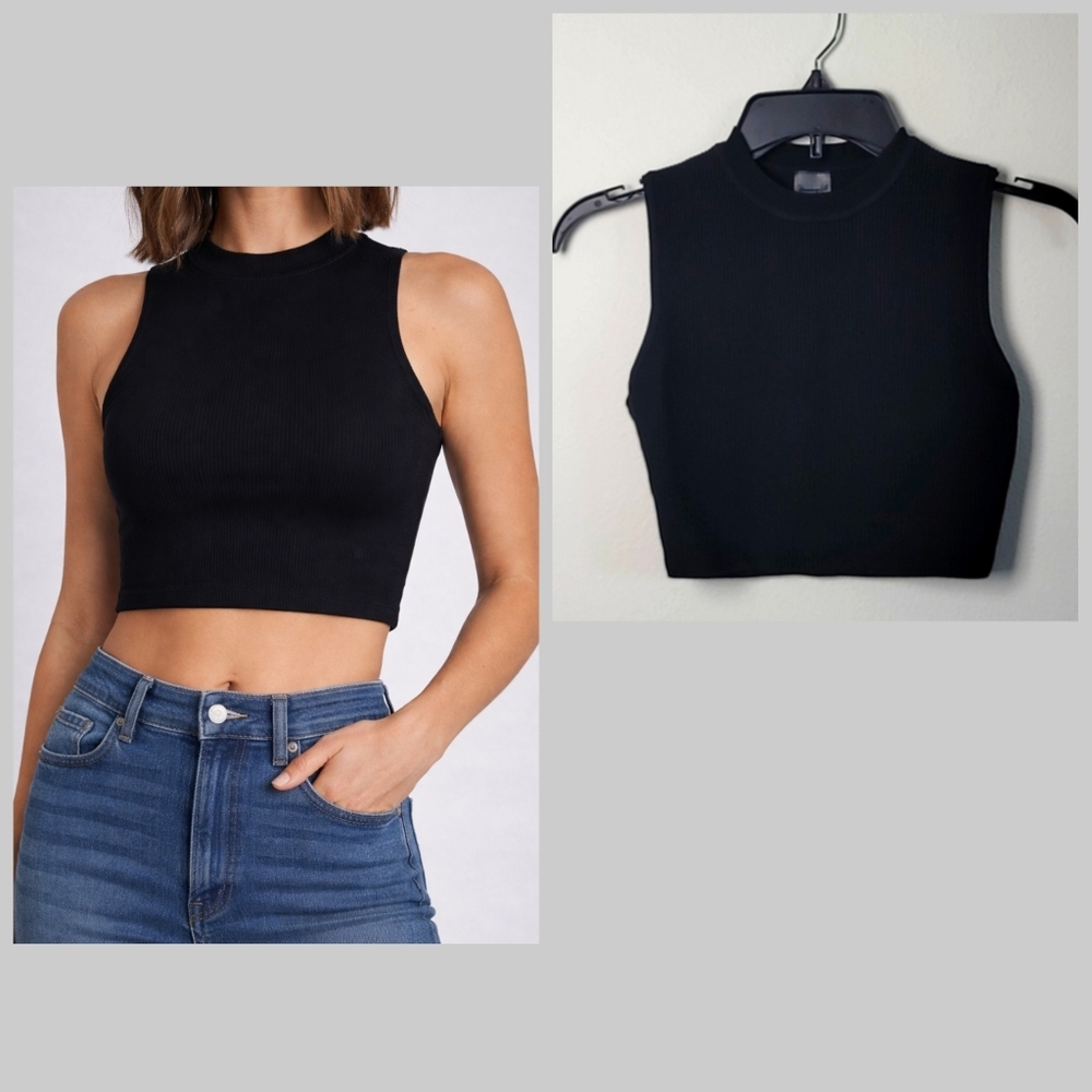 YoungLA Ribbed Cropped Tank Top Black Womens Small Athletic Gym Crop